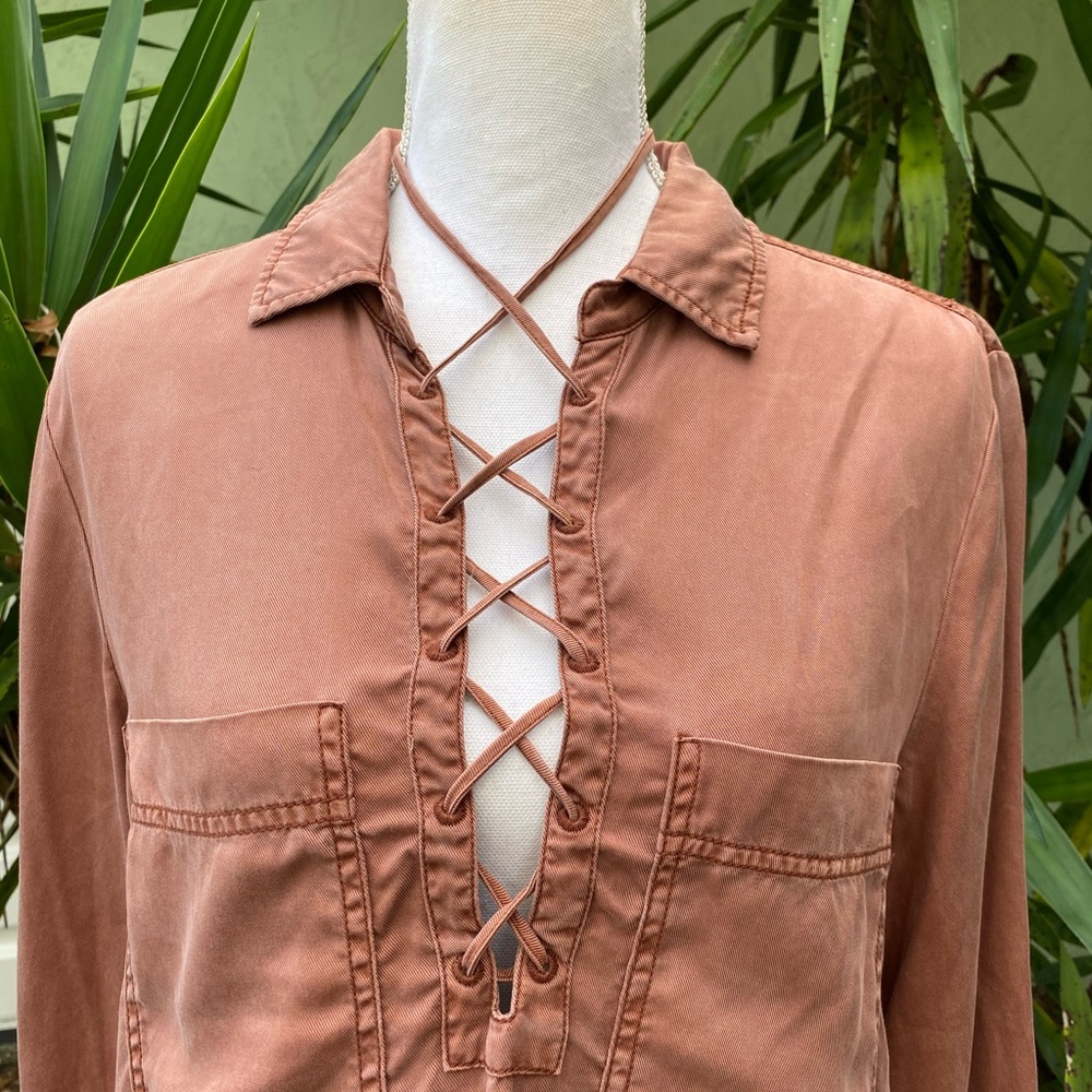Free People Lace Up Rust Shirt - Picture 3 of 11